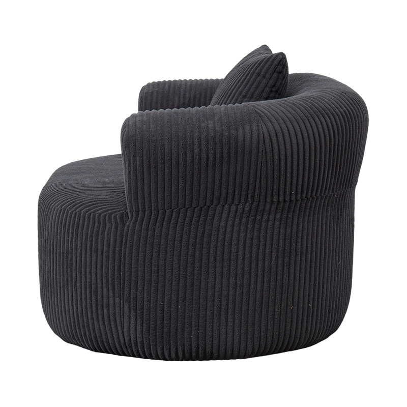 Enkele omhullende volschuimbank van donkergrijs corduroy met bijpassende kussens Enkele omhullende volschuimbank van donkergrijs corduroy met bijpassende kussens