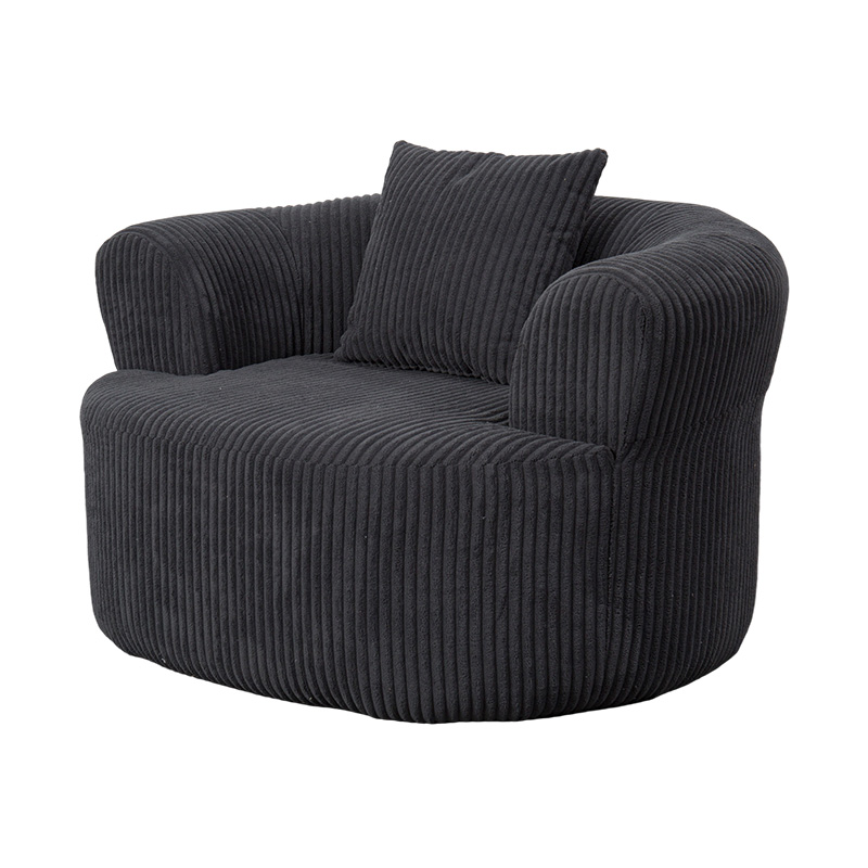 Enkele omhullende volschuimbank van donkergrijs corduroy met bijpassende kussens Enkele omhullende volschuimbank van donkergrijs corduroy met bijpassende kussens
