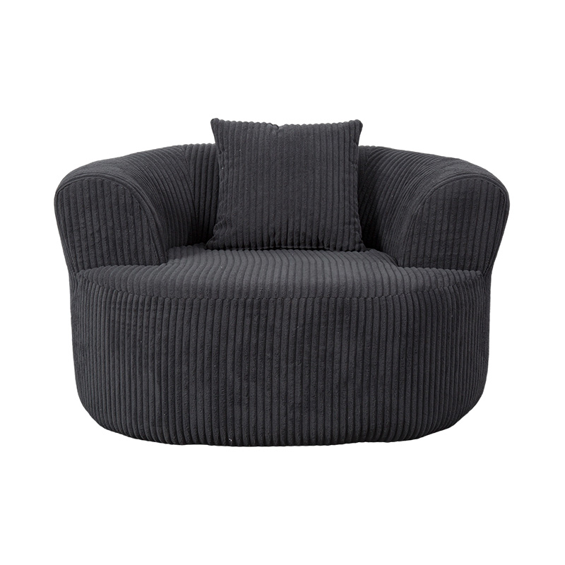 Enkele omhullende volschuimbank van donkergrijs corduroy met bijpassende kussens Enkele omhullende volschuimbank van donkergrijs corduroy met bijpassende kussens