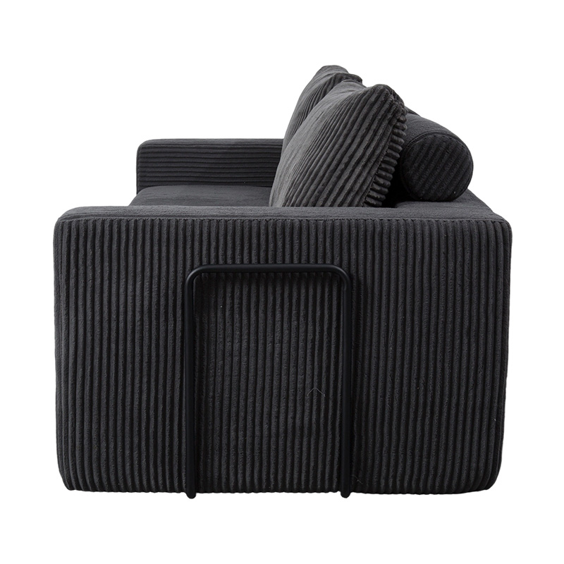 Moderne converteerbare bank in donkergrijs corduroy met kussens, flexibele modulaire indeling