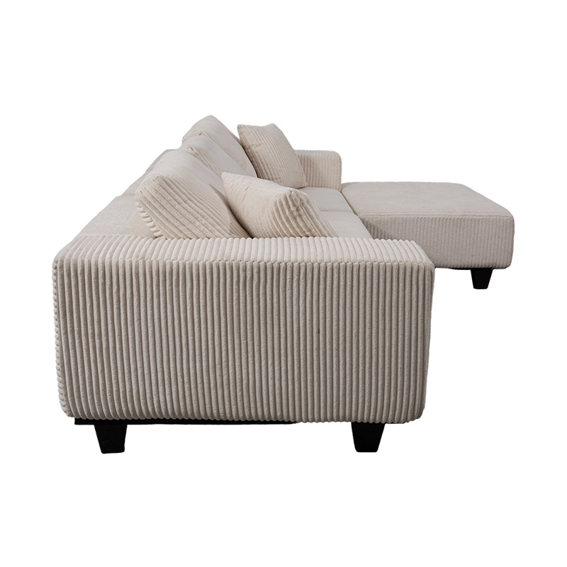 Grote L-vormige hoekbank van gebroken wit corduroy met modern, minimalistisch design