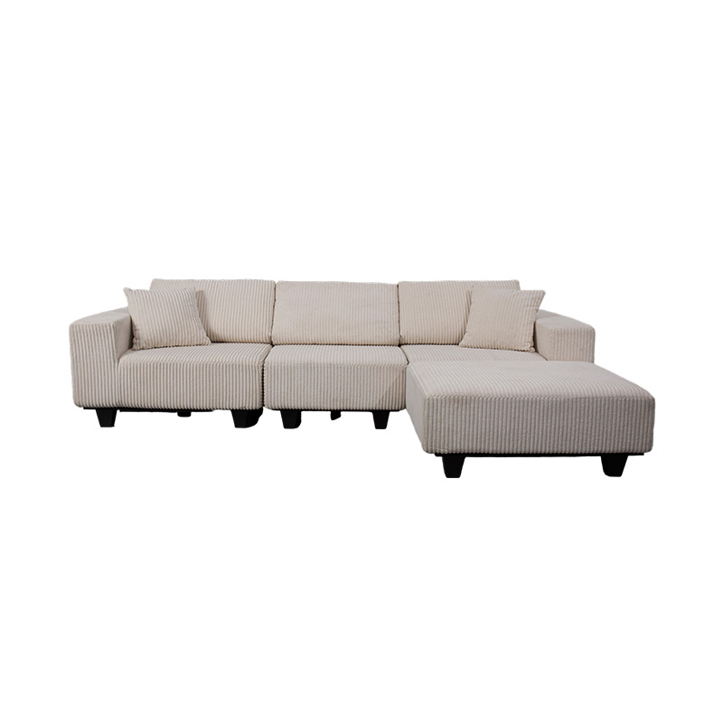 Grote L-vormige hoekbank van gebroken wit corduroy met modern, minimalistisch design